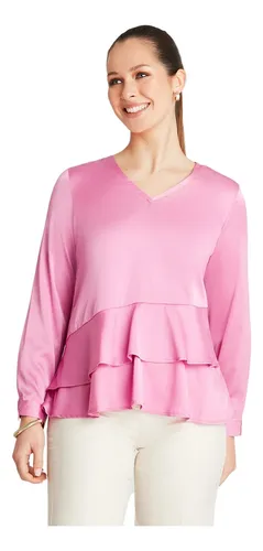 Blusa Rosado Manga Larga Cuello V