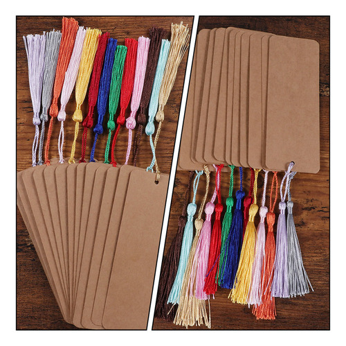 Marcadores Kraft Tags De Papel En Blanco Con Borlas, 2 Juego