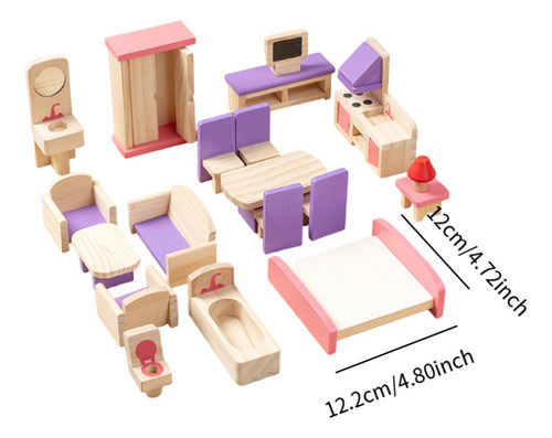 Y Juego De 19 Muebles De Casa De Muñecas De Madera, Modelo