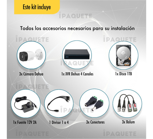 Imagen 2 de 10 de Kit Camaras Seguridad Dahua Dvr Hdd Balun Conector + Fuente