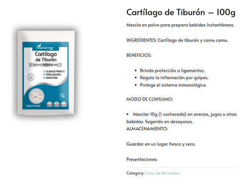 Cartilago De Tiburon Fitocenter Formula Avanzada 100g