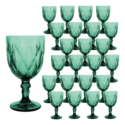 Copas Vidrio Vino Tinto Labrada Agua Cristal 335 Ml Vittori Color Verde/24 Pz