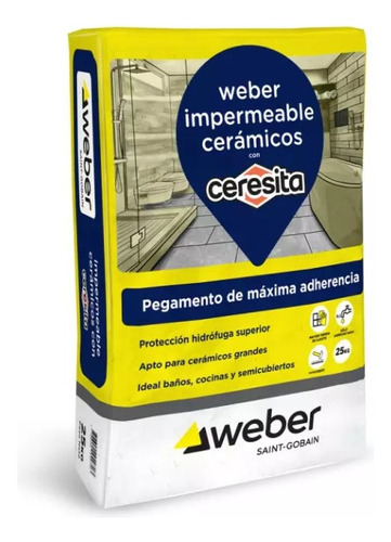 Weber Pegamento P/ Ceramica Impermeable X 25 Kg Con Ceresita