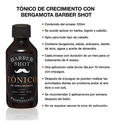 Imagen 4 de 10 de Tratamiento Bergamota Crecimiento Barba Cabello Barber Shot