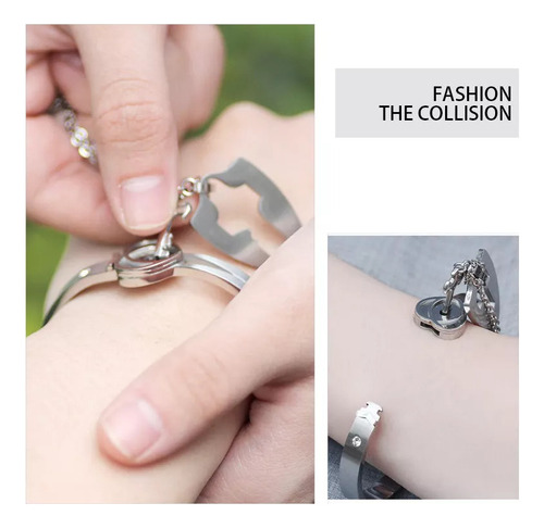 - Pulsera Brazalete Pareja Con Llave Corazón Acero