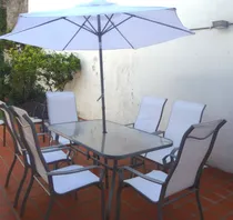 Comprar Juego De Muebles De Jardín P\u002Fext. Mesa 6 Sillas Y Sombrilla Gris