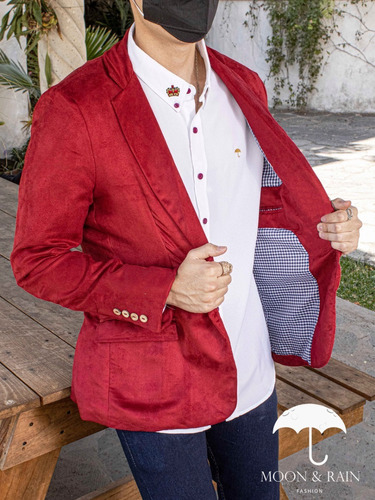 Saco Blazer Hombre Casual Slim Fit Terciopelo Rojo Moon & Ra