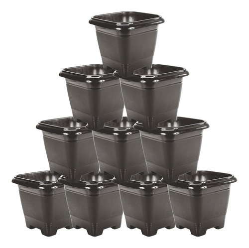 10 Vasos Quadrado Médio 9,5l Preto Plantas E Flores Jardim