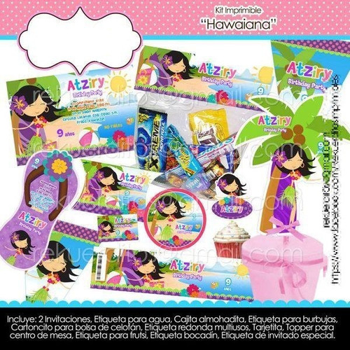 Kit Imprimible Fiesta Hawaiana Aloha Invitacion Editables