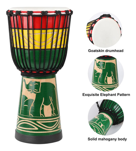 Lieke Djembe Drum Tambor Africano 10'' X 20'' Piel De Cab...