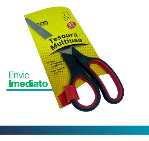 Tesoura Multiuso Aço Inox Grande 21cm Cabo Preto Gatte