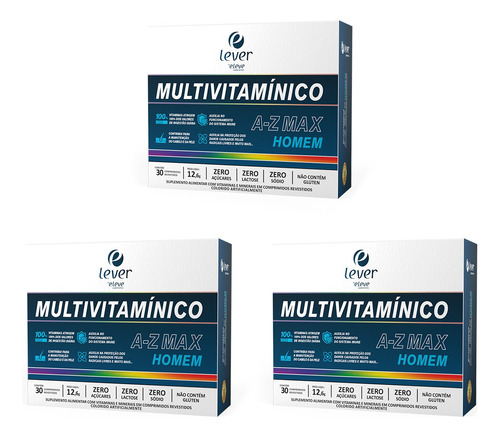 3x Suplemento Multivitamínico A-z E Minerais Max Homem Eleve