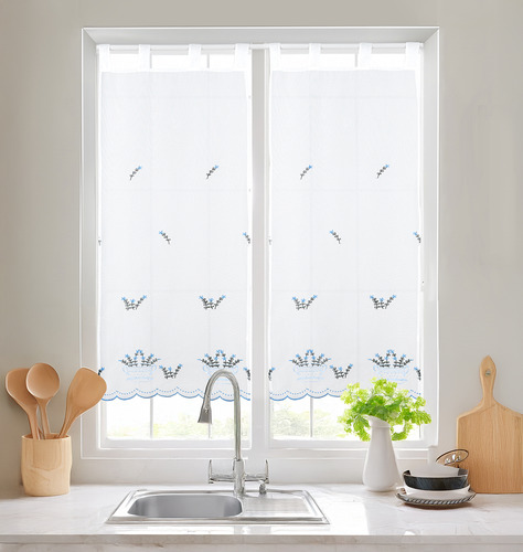 Cortinas Cocina Frutas Bordado Semitransp 2pzs Lino Algodón Grass