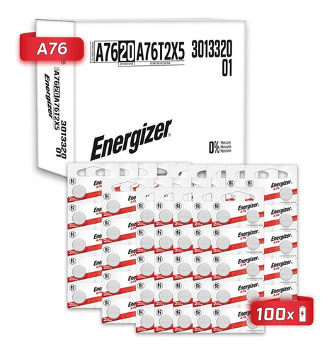 200 Pila Energizer Alcalina Botón A76 1.5v A76bp Lr44 Ag13