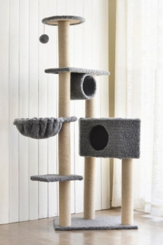 Imagen 1 de 8 de Torre Rascador Gatos Casita Arbol Juguete Gris