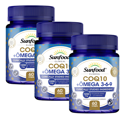 Kit 3 Un - Coenzima Q10 + Omega 3 6 9 1200mg 60 Caps Sunfood