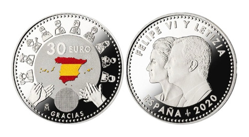 Monedas Mundiales : España 30 Euros 2020  Covid-19 De Plata 