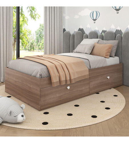 Cama Individual Con 4 Puertas Cb910 Color Café