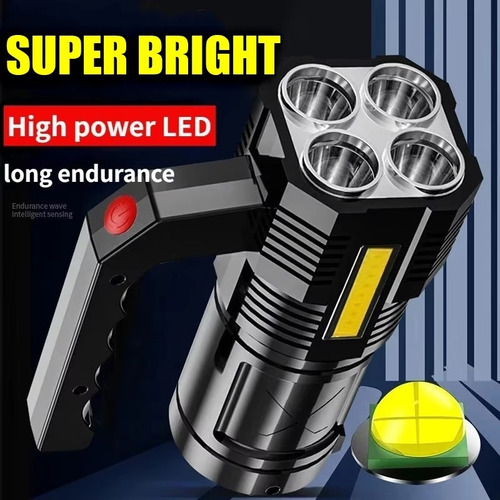 Linterna Cob De Carga Usb De 4 Led Con Pantalla De Alimentac