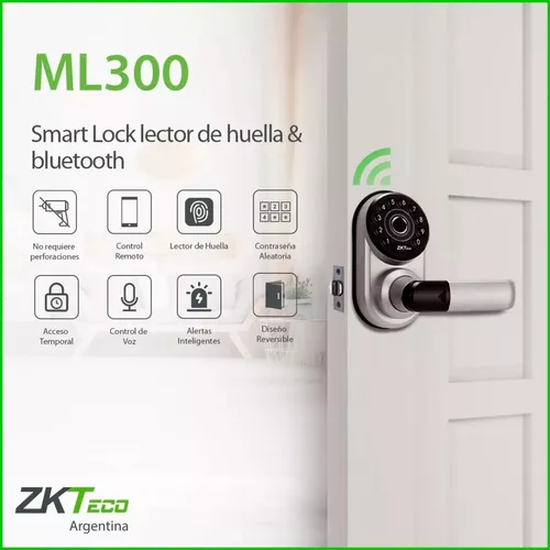 Cerradura / Chapa de Huella ó Código, Bluetooth Reversible ZKTeco (ML300)