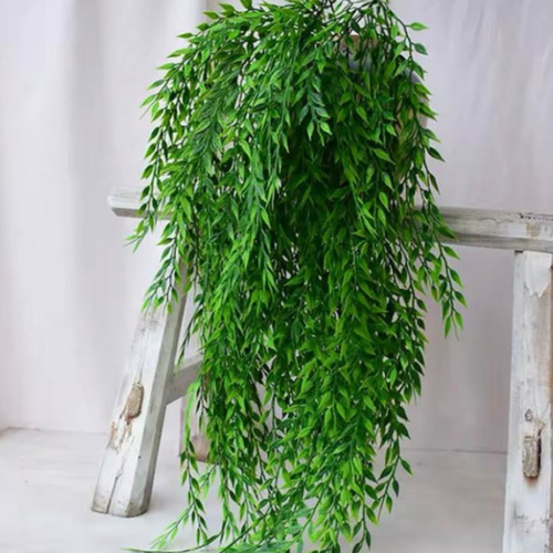 Kit 2 Pendentes Planta Artificial Decoração Folha De Bambu Cor Verde