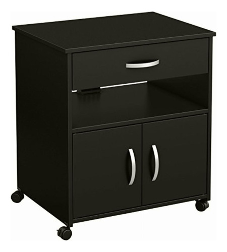 South Shore 2-door Printer Stand With Storage On Wheels, Color Pure Black
