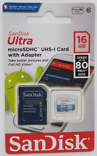 Tarjeta Memoria 16gb 80mb/s Sandisk Micro Sd Clase10- Oferta