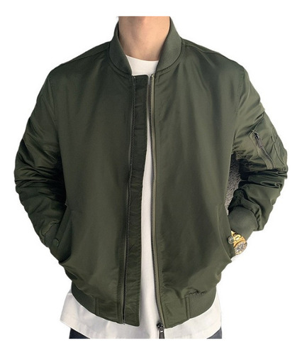 Chamarra Bomber Hombre Color Sólido Casual Béisbol Jacket