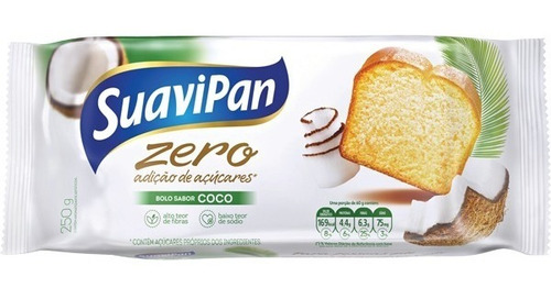 Bolo Sabor Coco Zero Adição De Açúcares Suavipan 250g.