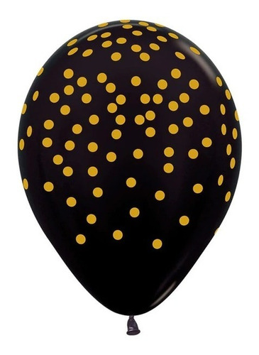 Globo Sempertex Metal Negro Confetti Dorado #12 C/50 Pzs