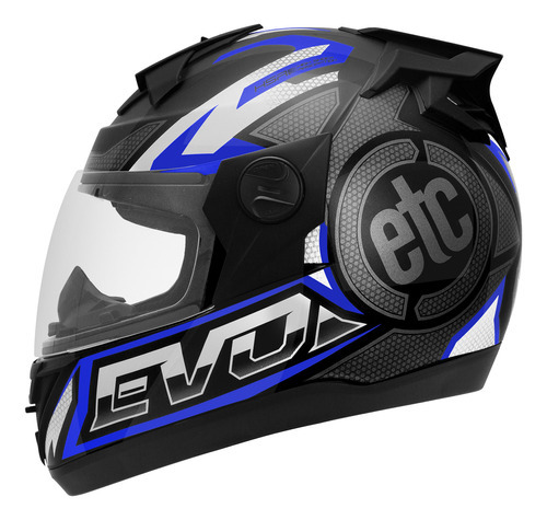 Capacete Fechado Moto Etceter Carbon Evo Brilhante Masculino Cor Cinza-Azul Tamanho do capacete 62