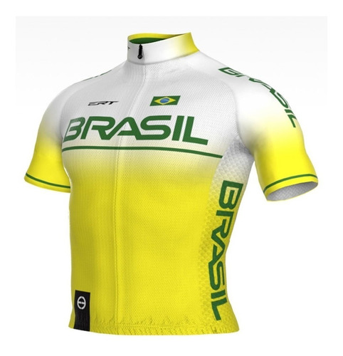 Camisa Ert Elite Racing Brasil Amarela Branca Ciclismo Bike