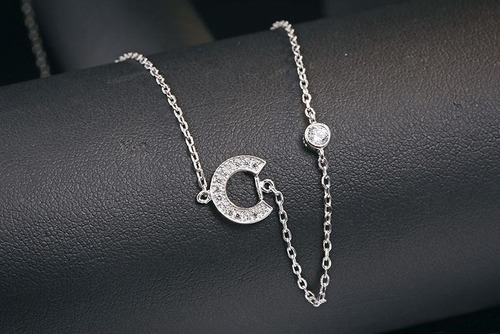 Imagen 2 de 2 de Collar Inicial C De Plata 0.925 Con Zirconia - 1038
