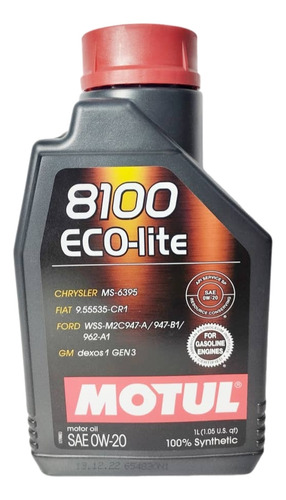 Aceite De Motor Motul 8100 Eco-lite 0w20 Full Sintético 