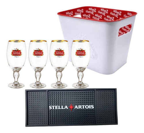Frapera Balde Hielo Stella Artois + 4 Copas Y Beermat Regalo