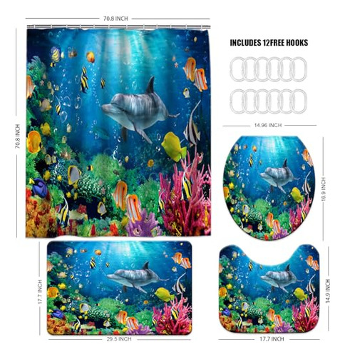 Set De Baño Para Niños Azul Océano, Conjunto De Cortina De B