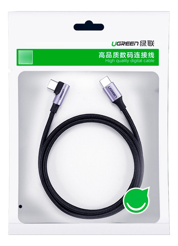 Cable Cargador Ugreen Usb C Angulo 90° 60 W Carga Rapida 2m
