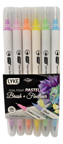 Caneta Dual Point Pastel Brush+fineliner Com 6 Cores