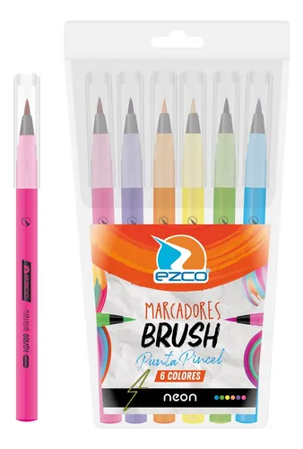 comprar Marcadores Punta Pincel X 6 Colores Neon Brush Fluo