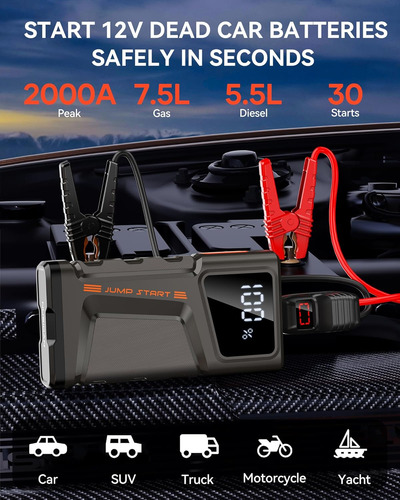 Arrancador De Batería Para Automóvil Portátil 2000a 12v