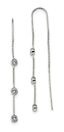 925 Sterling Silver 3 Set Bisel Set Czs Tassel String Thread