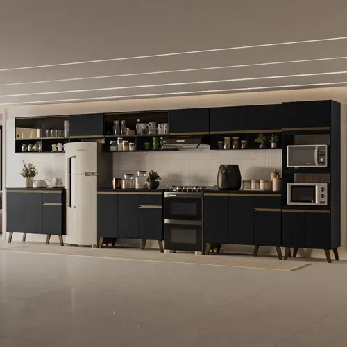 Armário De Cozinha Completa Atlanta Rise Carraro Preto Touch Preto Touch
