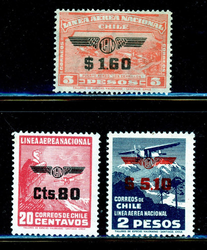 Sellos De Chile. Aéreos Provisorios  Lan . Con Filigr. 1940.