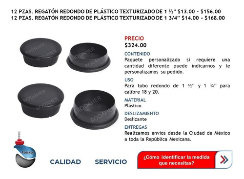 Regatón Tapón Redondo De Plástico Texturizado 1 1/2 Y 1 3/4