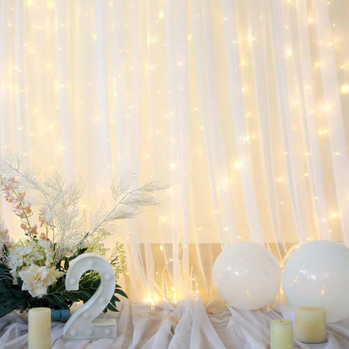 Cortina De Tul Blanco Con Luces Para Fiestas Telón De Fondo Color