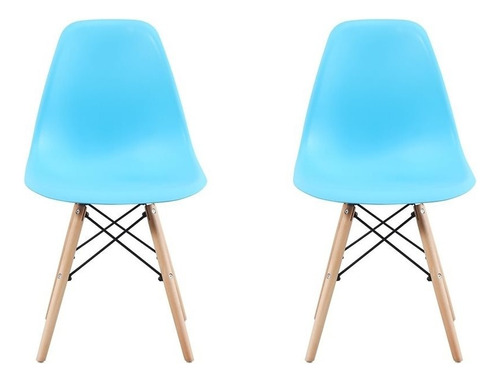 Kit X2 Silla Eames Dkr Boxbit Base En Madera Infantil Asiento Celeste