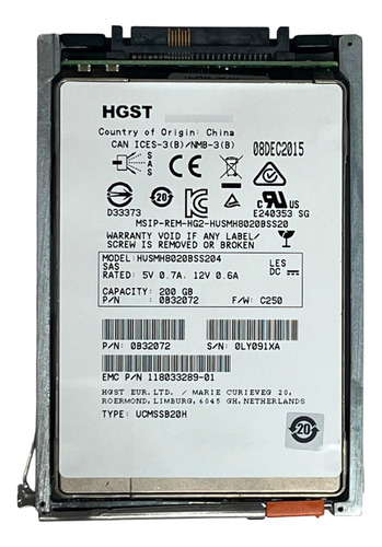Ssd Emc 200gb 2.5 Sas 6gbps 005051195 @ Prateado