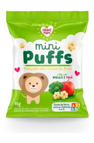 Mini Puffs Snack P/crianças Brócolis E Maçã 6x15g -nhamimami