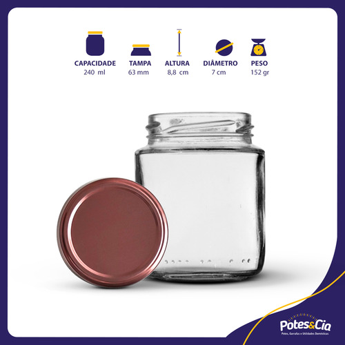 24 Potes Belém 240ml Com Tampa Metálica Ou Plástica Cor Rose Gold