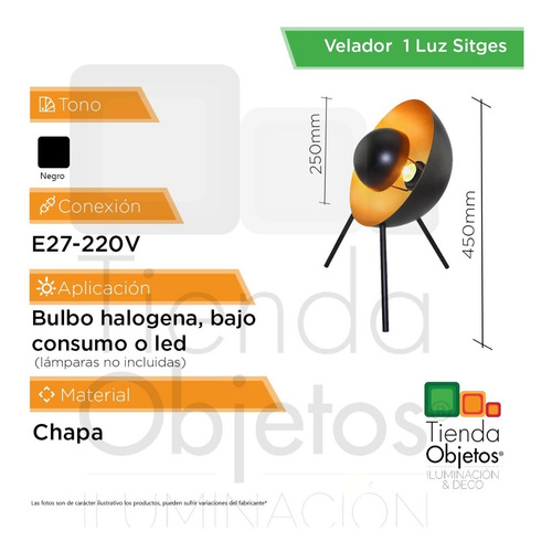 Imagen 3 de 10 de Lámpara De Mesa E27 Sitges Bulbo Interior Deco Negro Cuotas